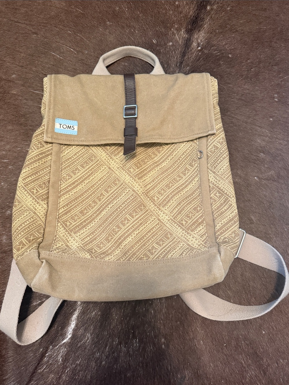TOMS Tan Canvas Patterned Backpack